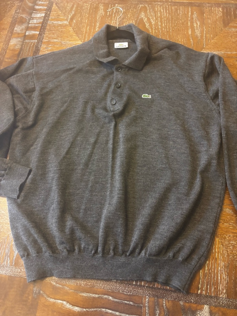 Lacoste Men's Long Sleeve Polo Sweater - Charcoal Gray with Green Crocodile
